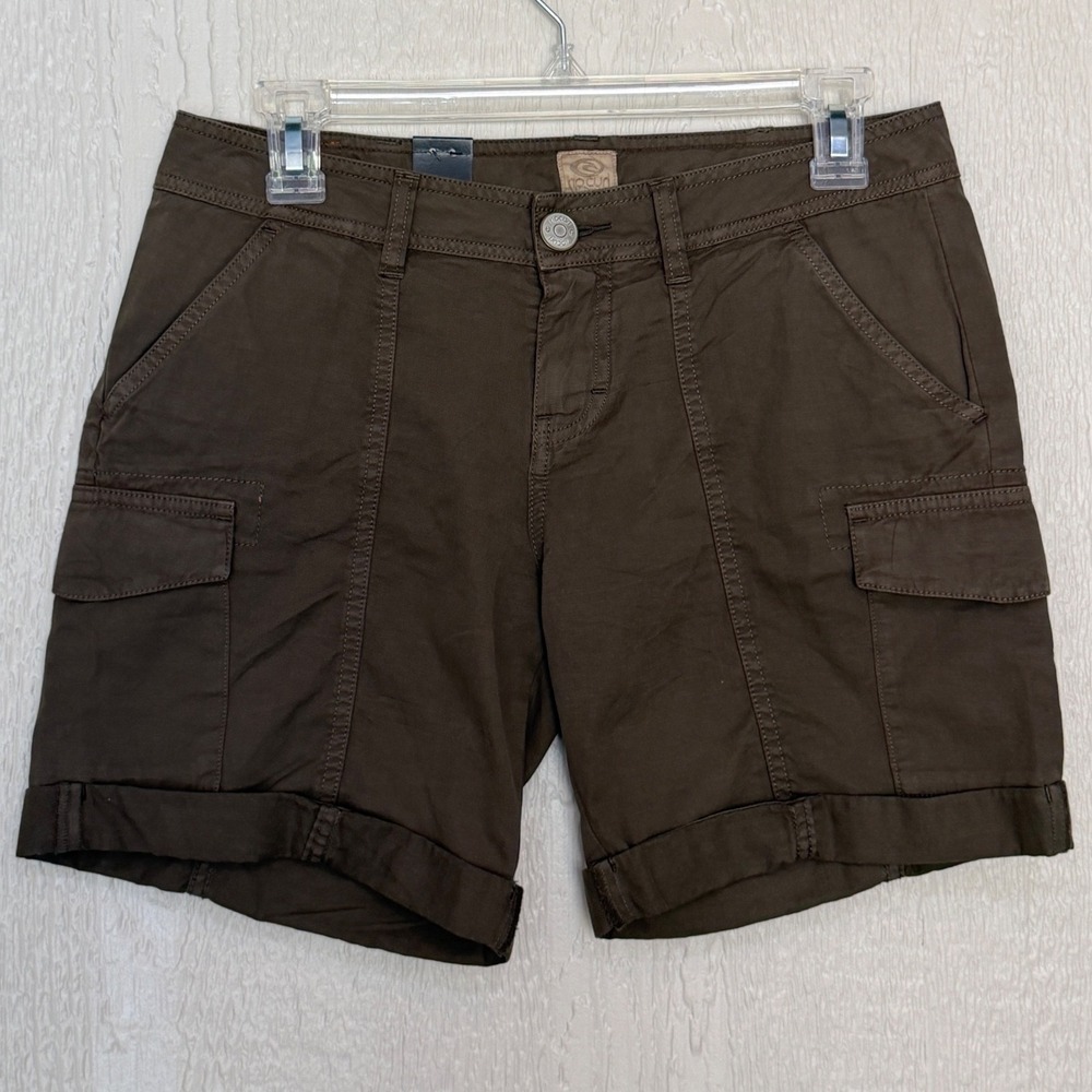 Rip Curl Denim Womens Brown Cargo Shorts Cotton Cuffed Size 1 New with tags